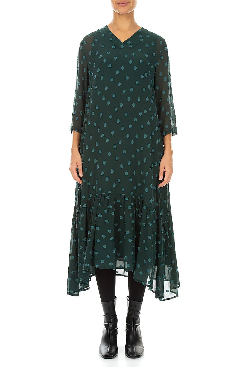 V-Neck Peacock Dotty Silk Dress 1