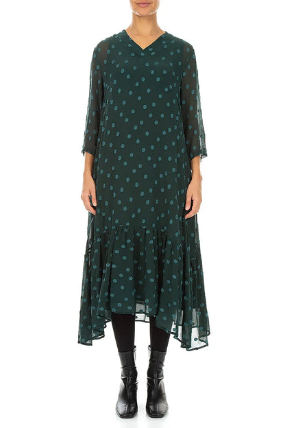 V-Neck Peacock Dotty Silk Dress 1