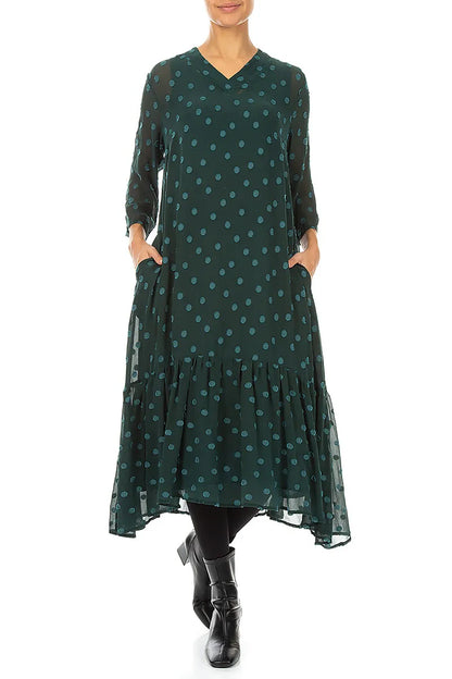 V-Neck Peacock Dotty Silk Dress 4