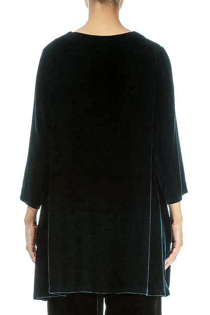 V-Neck Peacock Silk Velvet Tunic 2