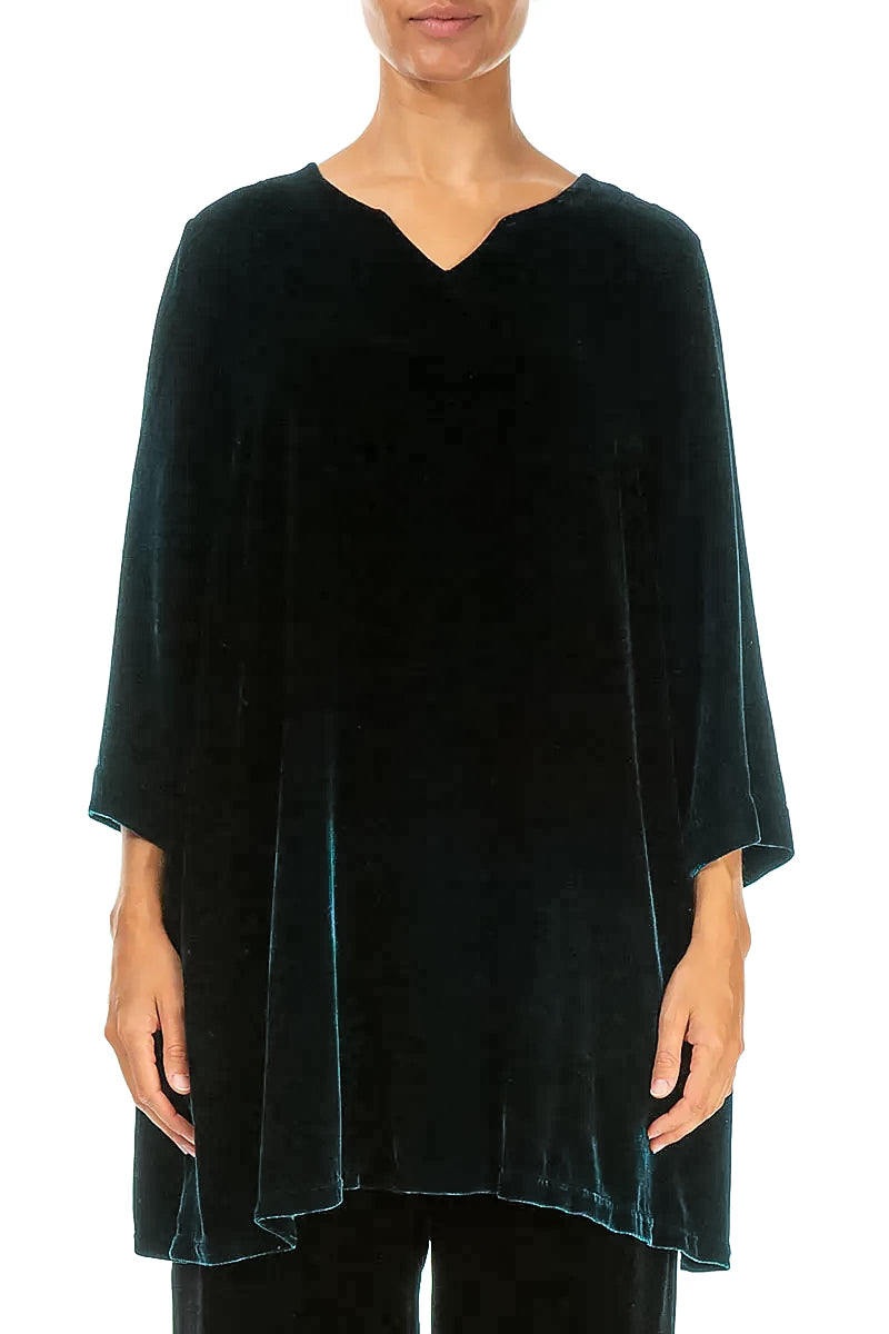 V-Neck Peacock Silk Velvet Tunic 1