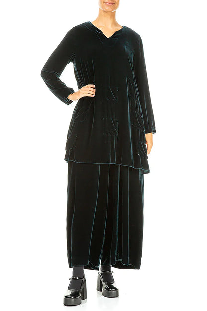 Verzierte Tunika aus Pfauenseidensamt mit V-Ausschnitt