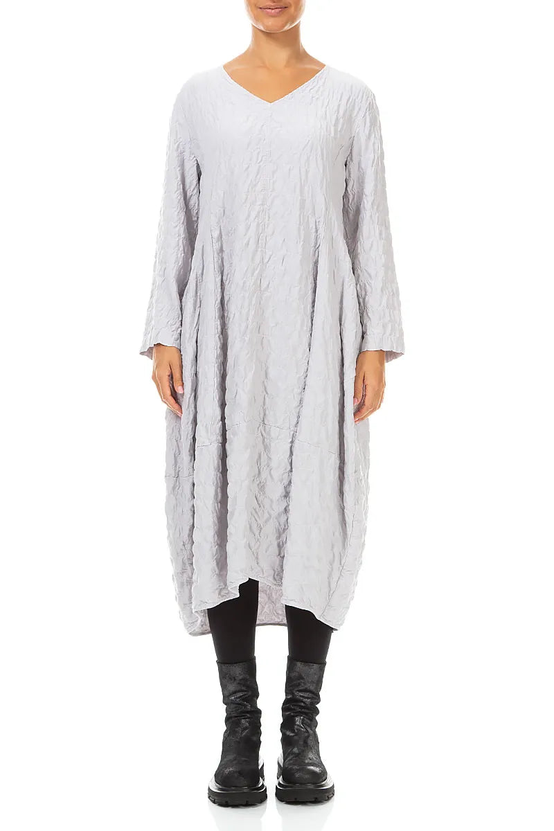 V-Neck Pearl Grey Pleated Silk Bamboo Dress 1