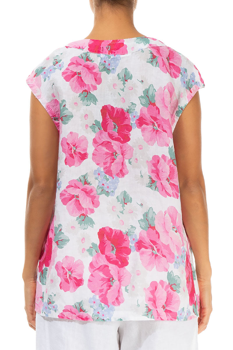V-Neck Peony Blossom Linen Blouse 2
