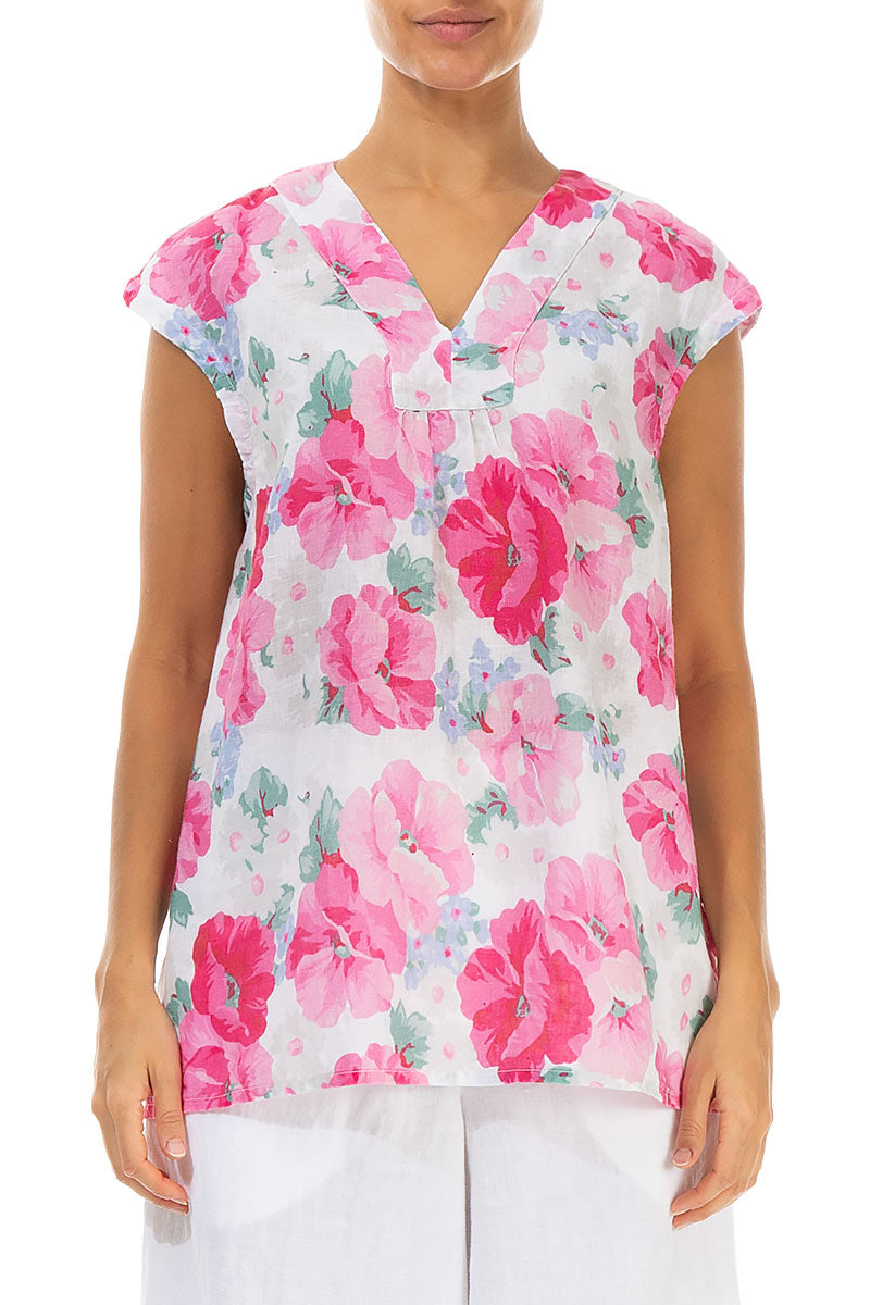 V-Neck Peony Blossom Linen Blouse 1