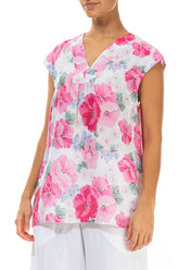 V-Neck Peony Blossom Linen Blouse 3