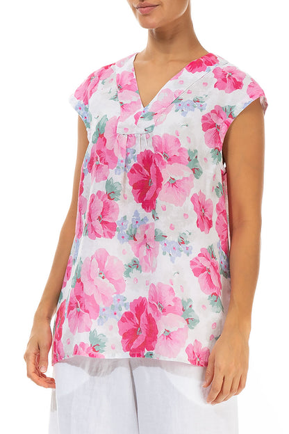 V-Neck Peony Blossom Linen Blouse 3