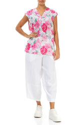 V-Neck Peony Blossom Linen Blouse 4
