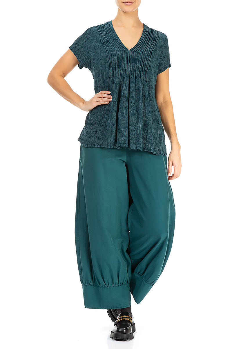 V-Neck Printed Emerald Silk Viscose Blouse 4