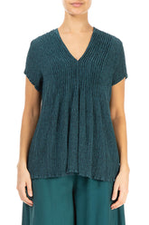 V-Neck Printed Emerald Silk Viscose Blouse 1