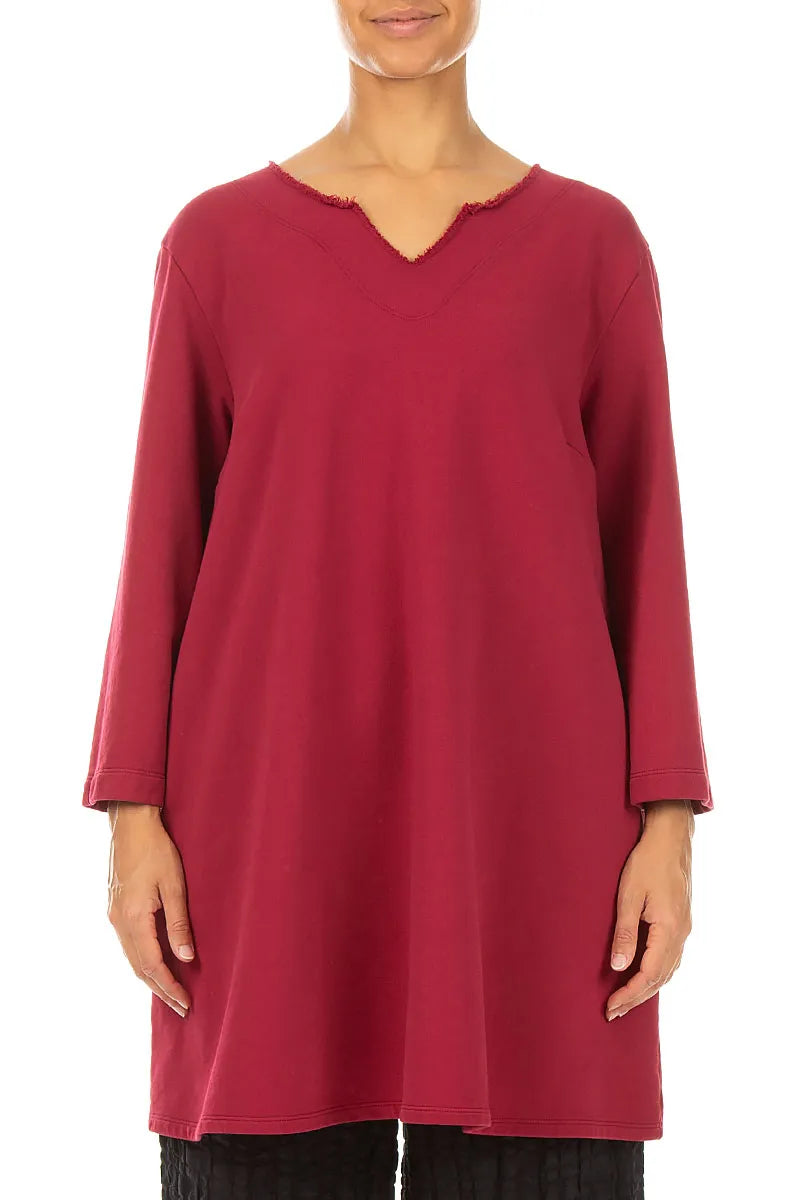 V-Neck Ruby French Terry Cotton Tunic 1