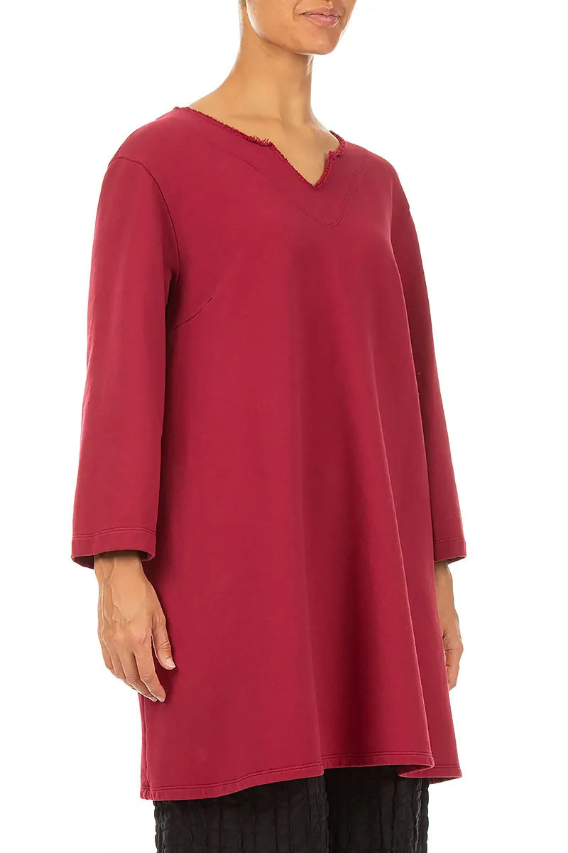 V-Neck Ruby French Terry Cotton Tunic 3