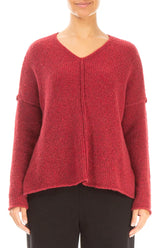 V-Neck Ruby Red Wool Sweater 1