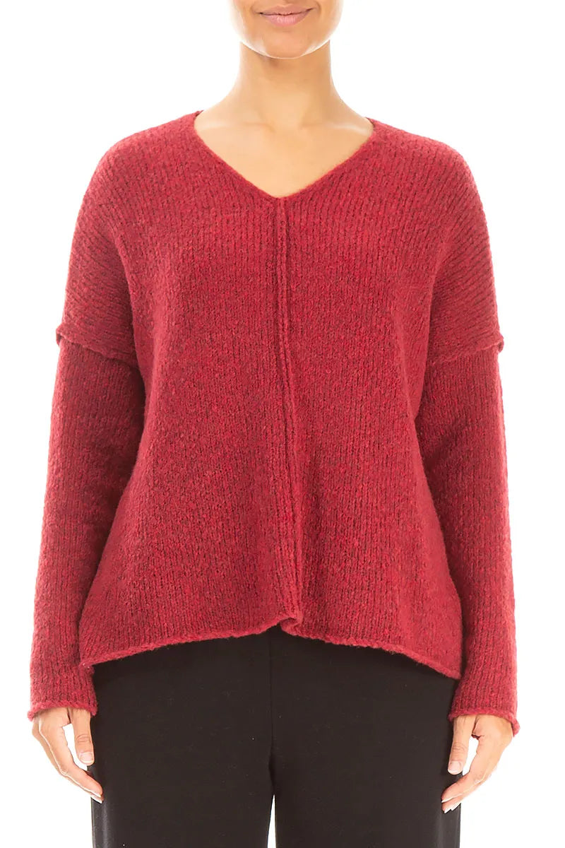 V-Neck Ruby Red Wool Sweater 1
