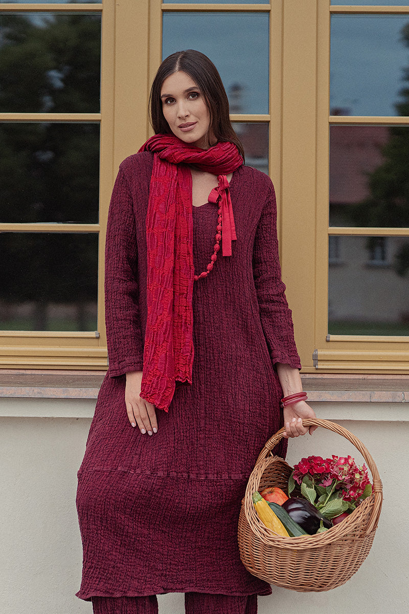 V-Neck Ruby Textured Linen Dress