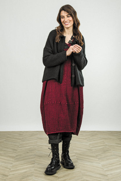 V-Neck Ruby Textured Linen Dress