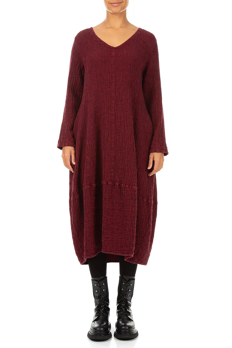 V-Neck Ruby Textured Linen Dress