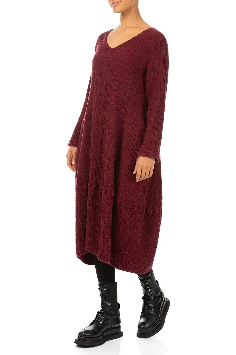 V-Neck Ruby Textured Linen Dress