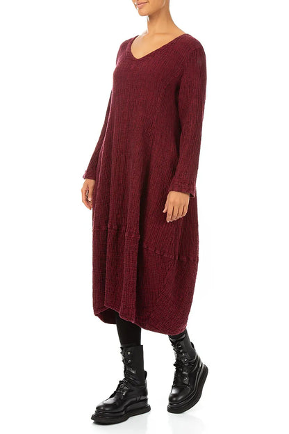 V-Neck Ruby Textured Linen Dress