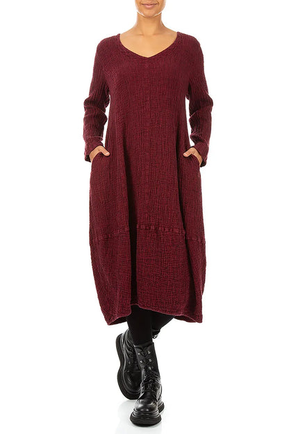 V-Neck Ruby Textured Linen Dress