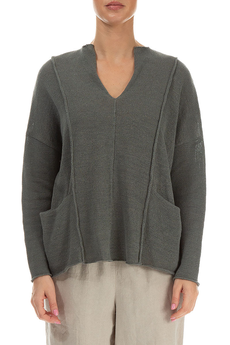 V-Neck Sage Linen Jumper 1
