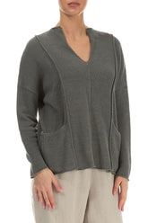V-Neck Sage Linen Jumper 3