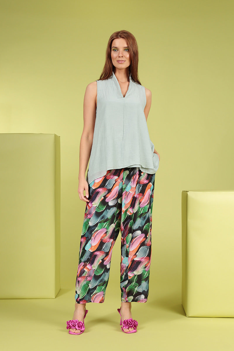 V-Neck Sage Silk Cotton Blouse 7