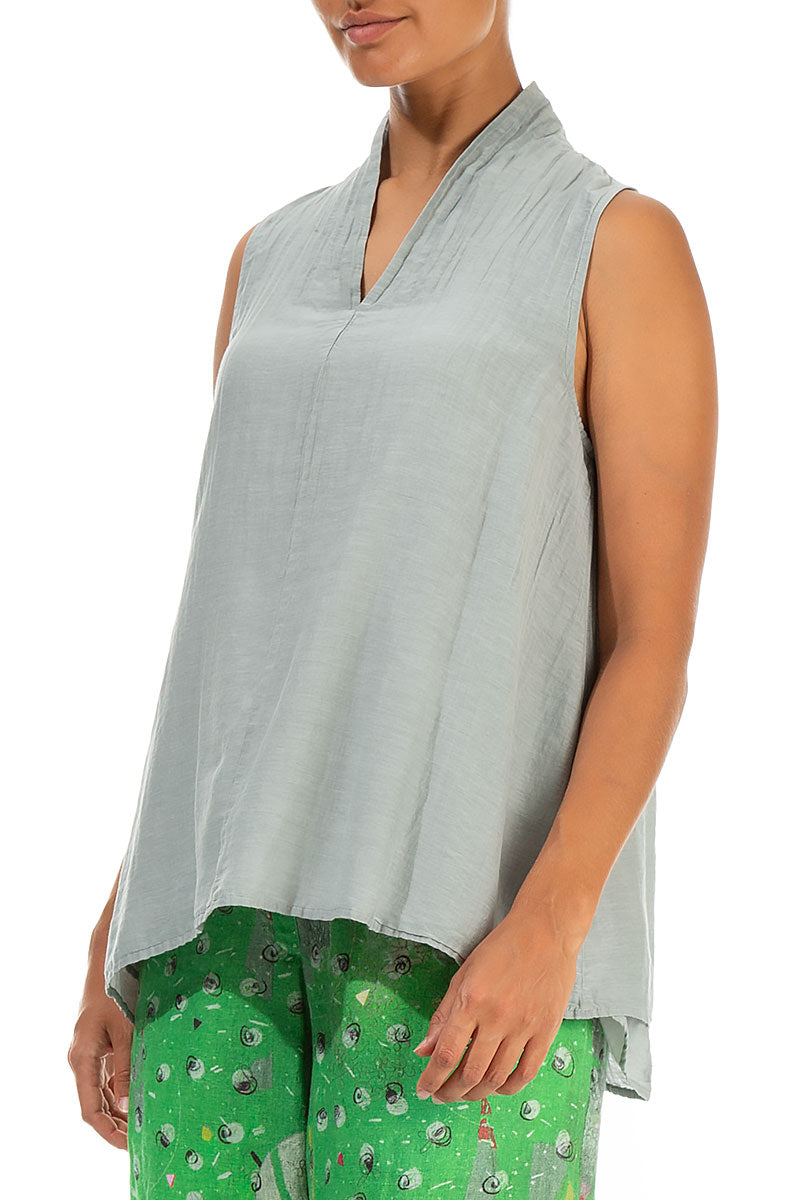 V-Neck Sage Silk Cotton Blouse 3