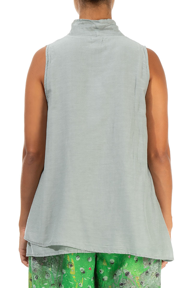 V-Neck Sage Silk Cotton Blouse 2