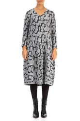 V-Neck Silver Circle Silk Linen Dress 1