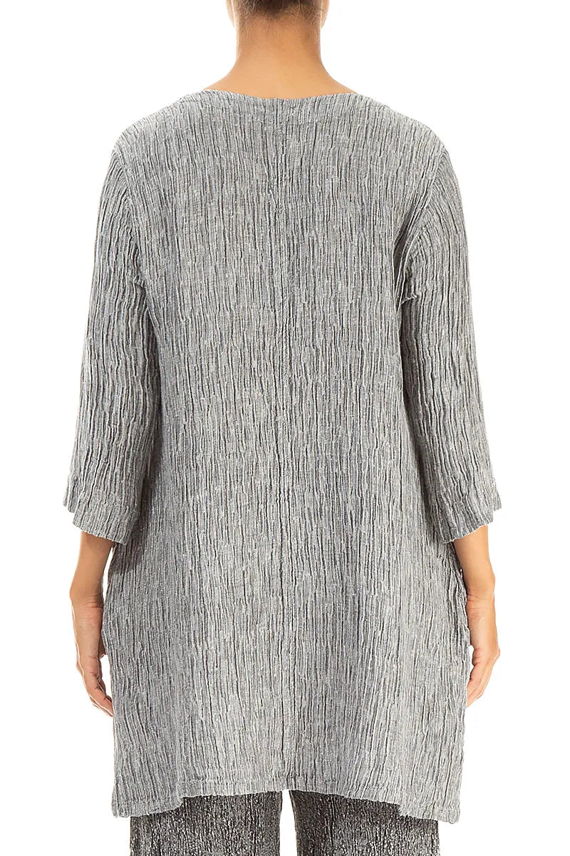 V-Neck Silver Crinkled Silk Tunic