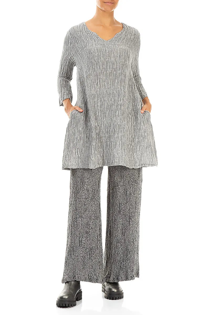 Tunique en soie froissée argentée à col en V