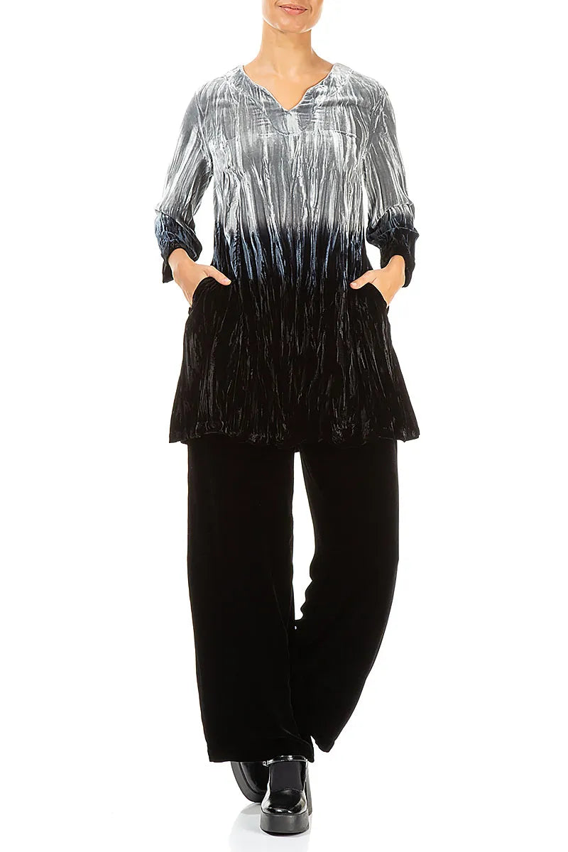 V-Neck Silver Silk Velvet Ombré Tunic 4