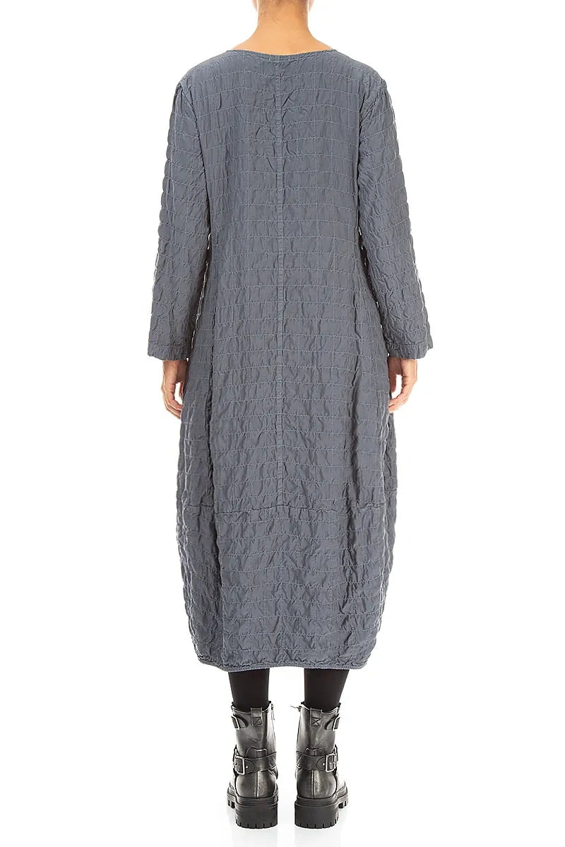 V-Neck Slate Pleated Silk Bamboo Dress 2