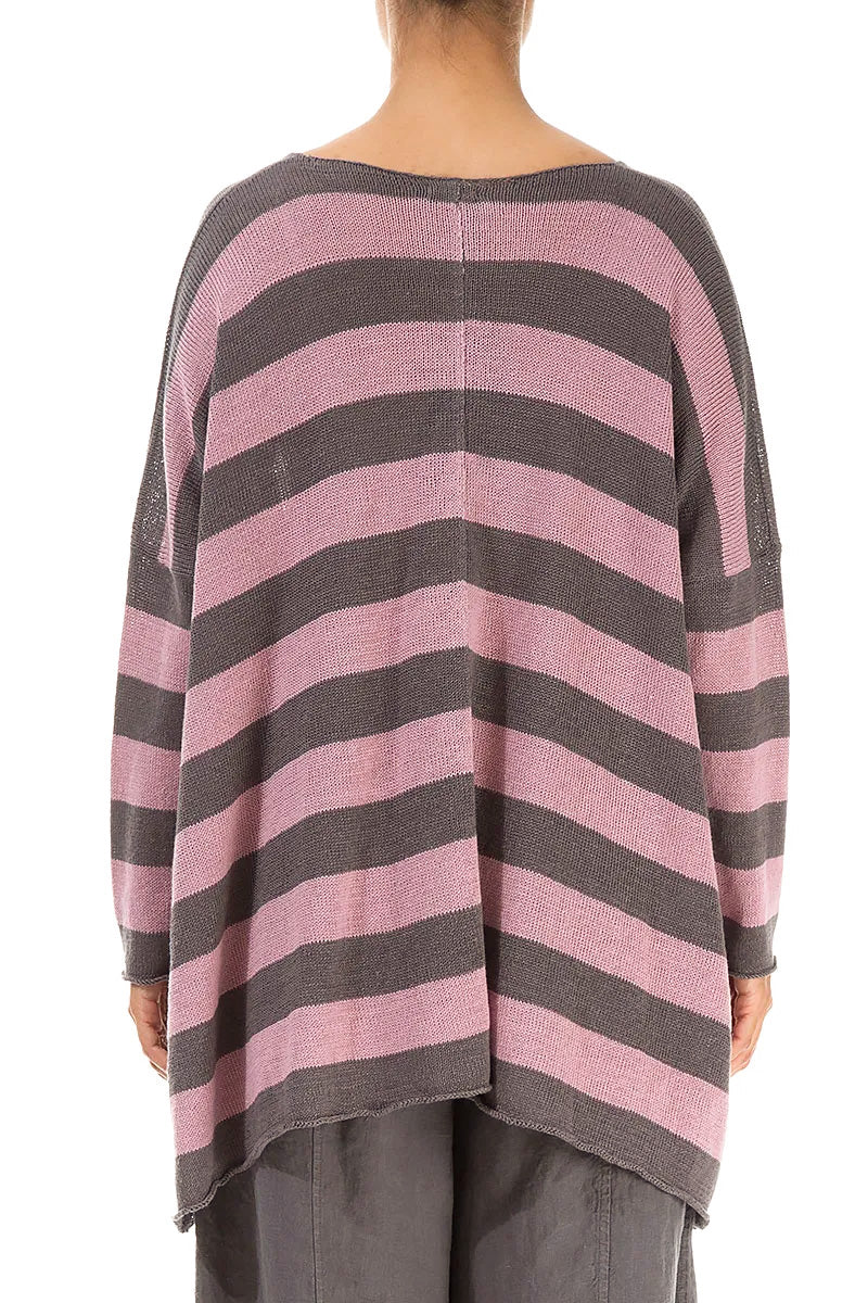 V-Neck Striped Mauve Pink Linen Jumper 2