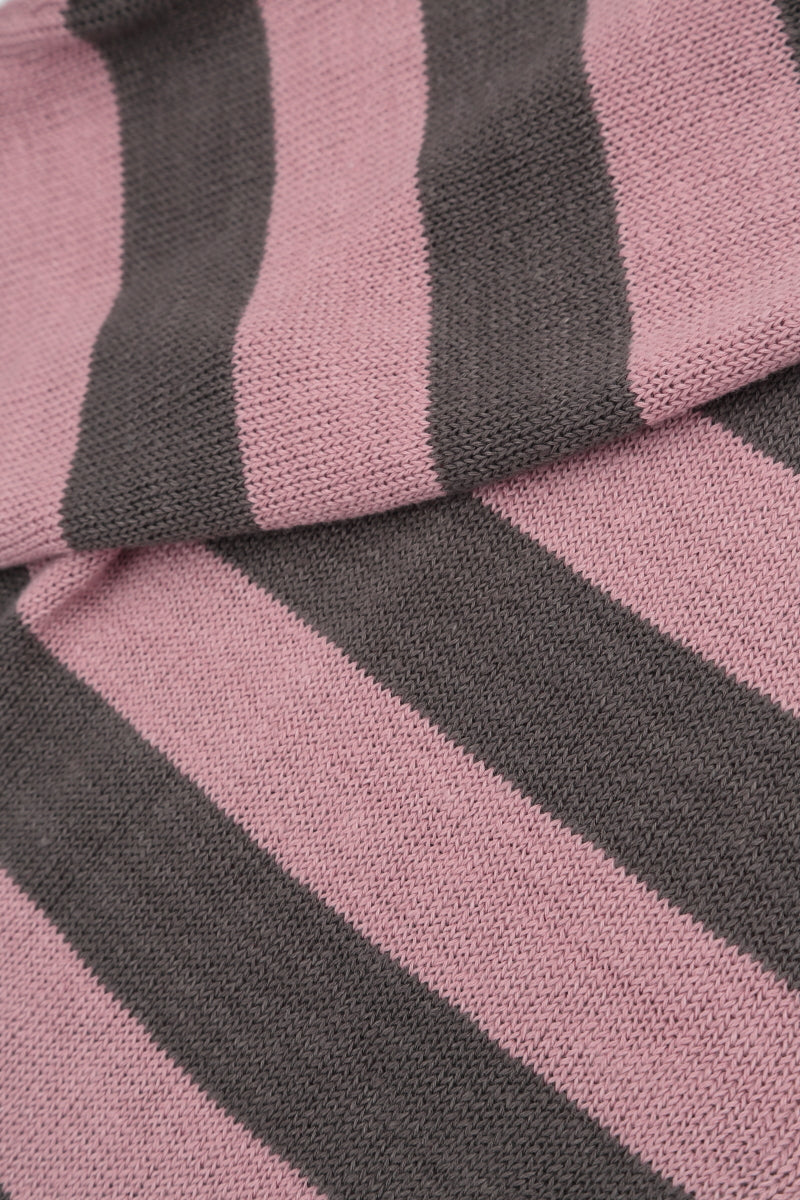 V-Neck Striped Mauve Pink Linen Jumper 5