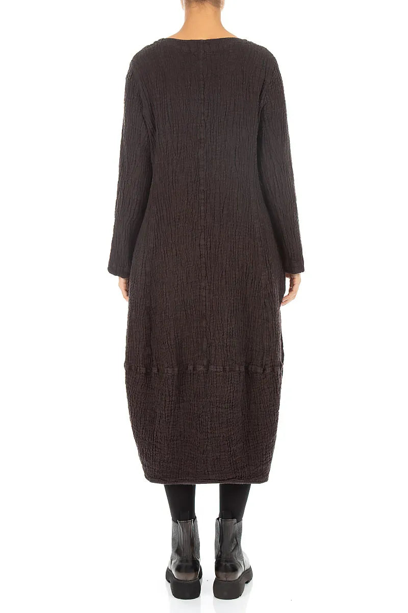 V-Neck Truffle Brown Textured Linen Dress