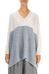 V-Neck White & Silver Blue Wool Sweater 1