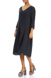 V-Neck Crinkled Graphite Silk Dress 3
