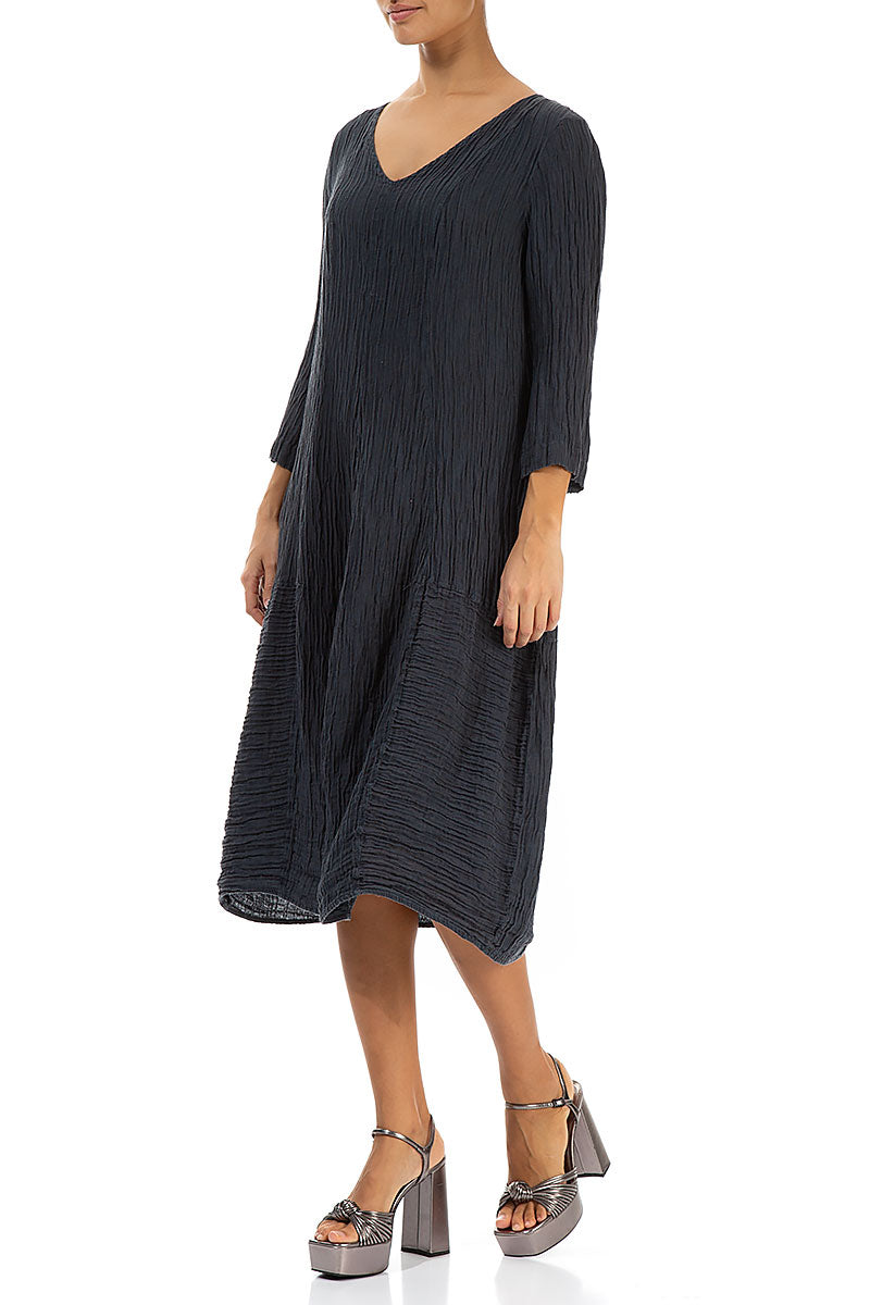 V-Neck Crinkled Graphite Silk Dress 3