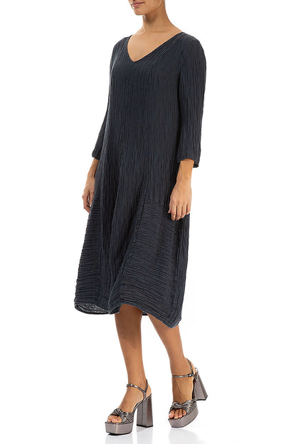 V-Neck Crinkled Graphite Silk Dress 3