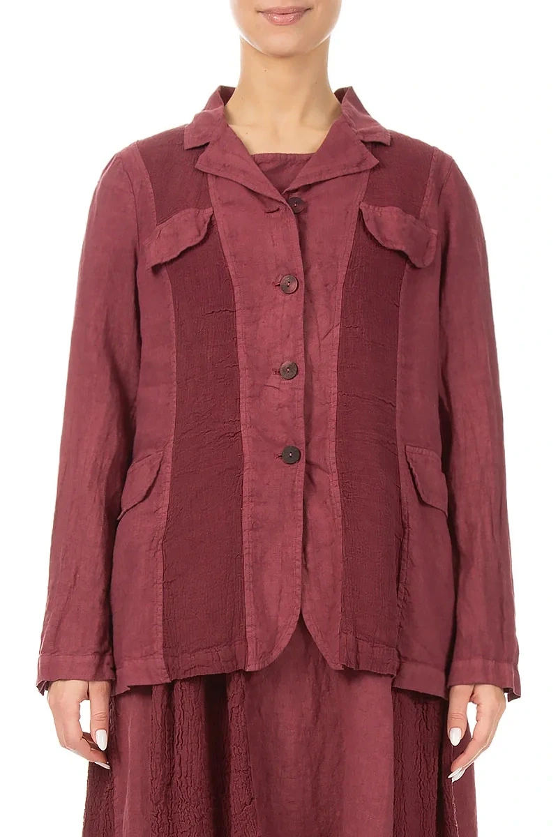 Vertical Line Antique Ruby Linen Jacket 1