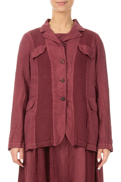 Vertical Line Antique Ruby Linen Jacket 1