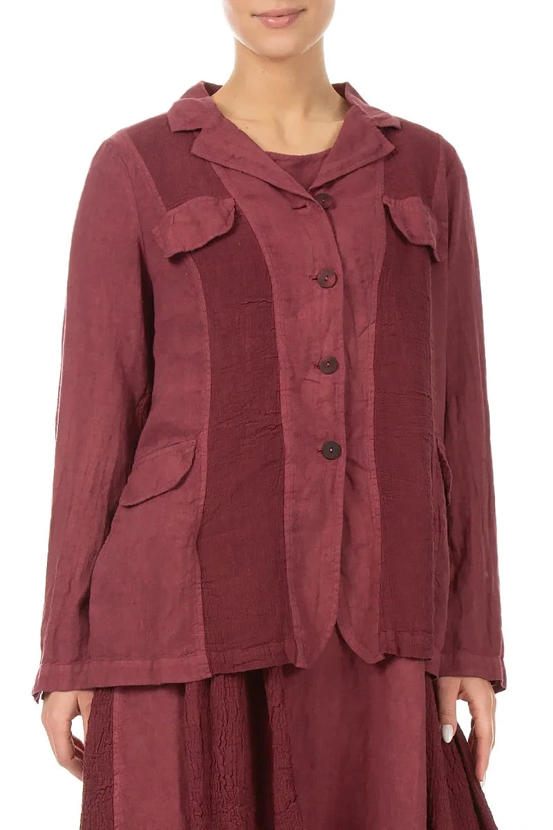Vertical Line Antique Ruby Linen Jacket 3