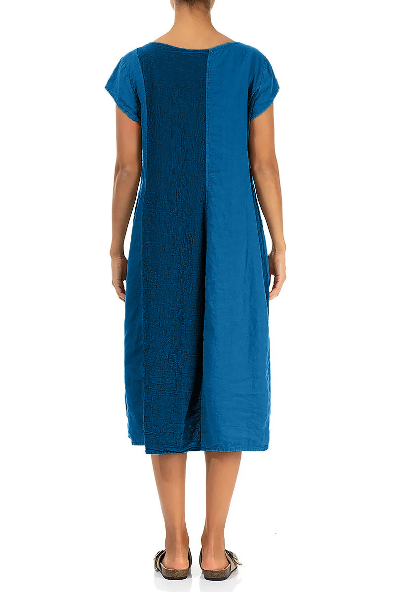 Vertical Line Cobalt Blue Linen Dress 2