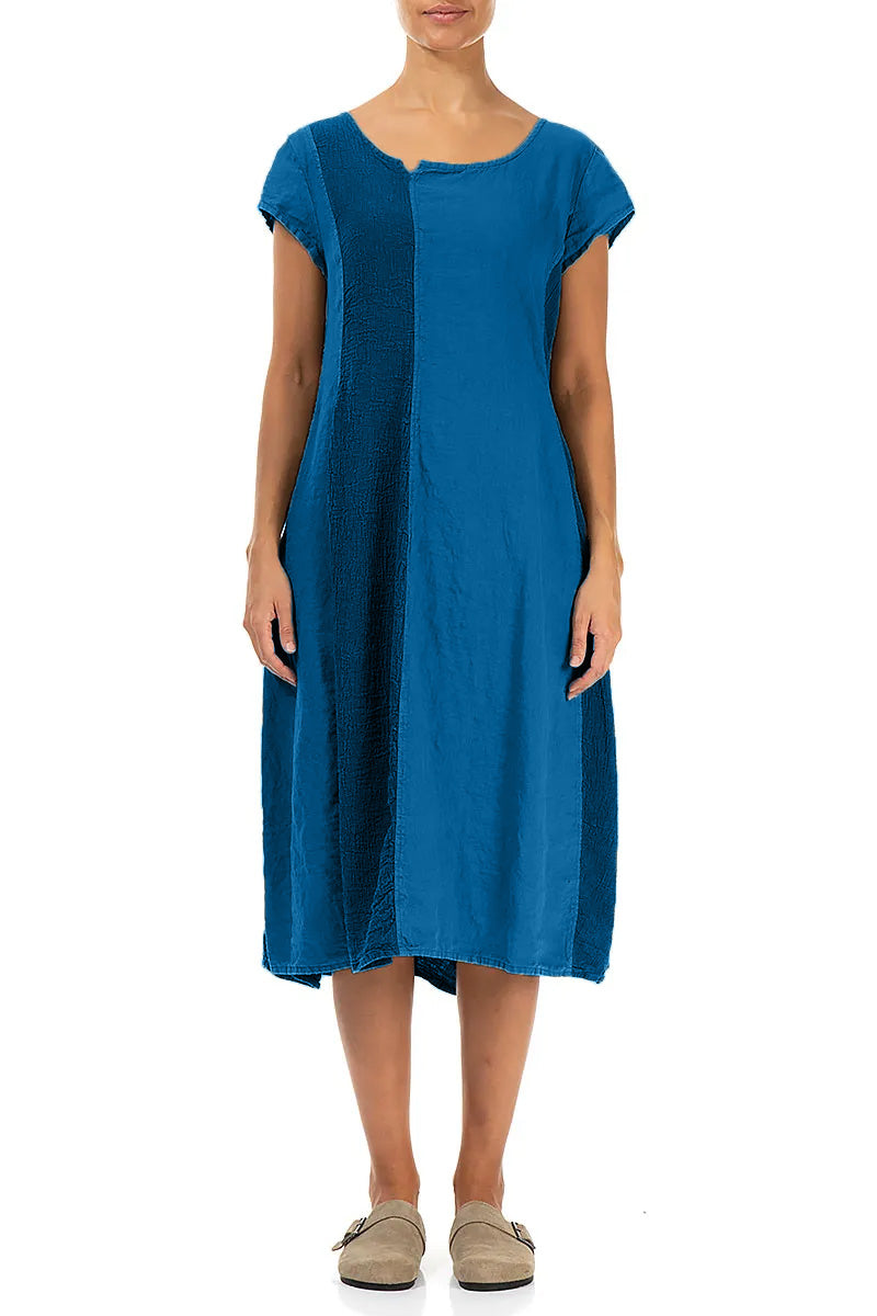 Vertical Line Cobalt Blue Linen Dress 1