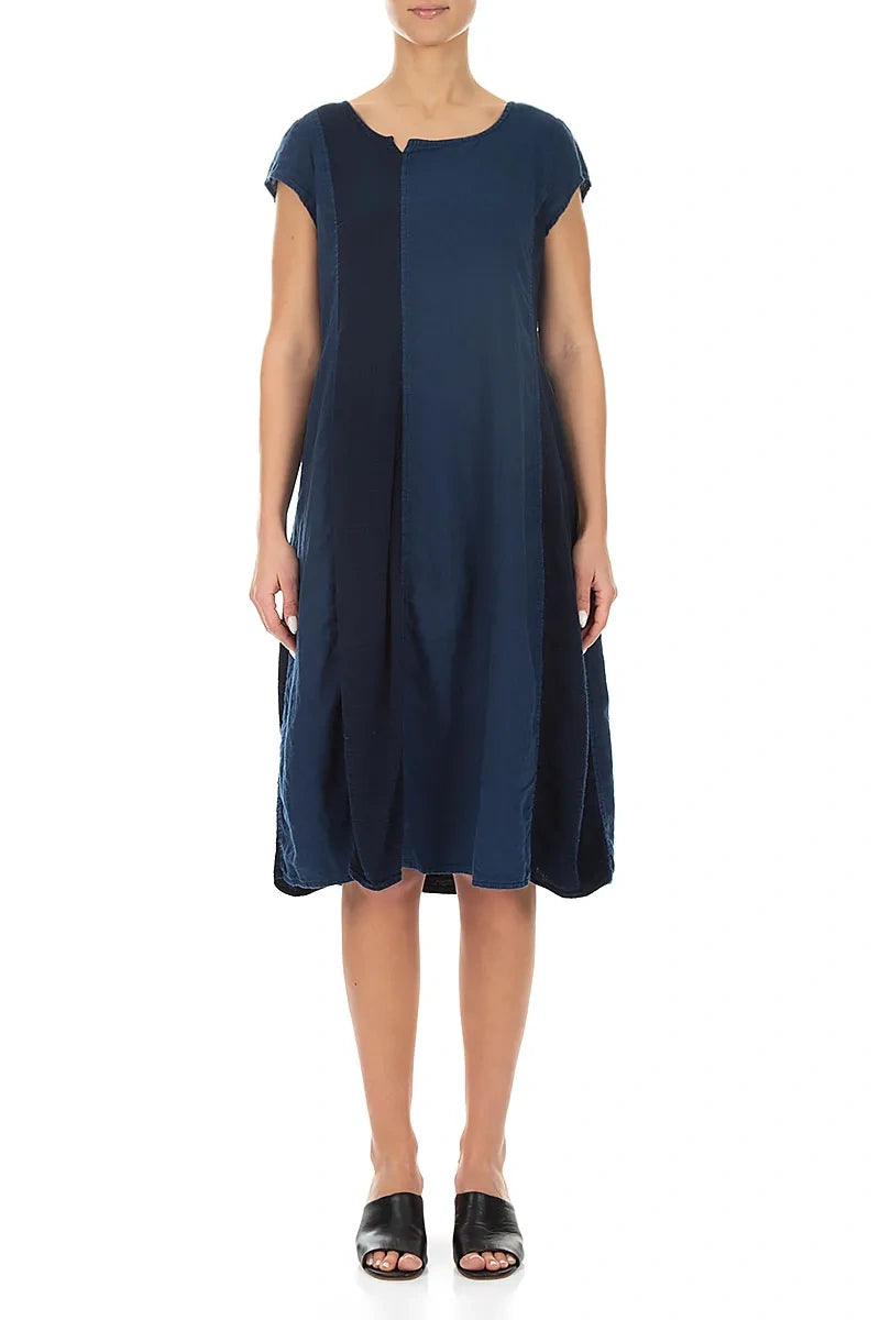 Vertical Line Navy Linen Dress 1