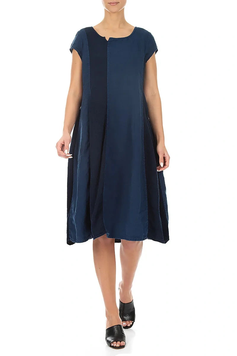 Vertical Line Navy Linen Dress 4