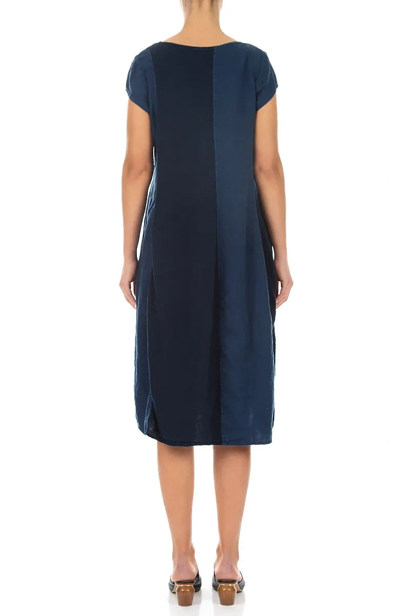 Vertical Line Navy Linen Dress 2