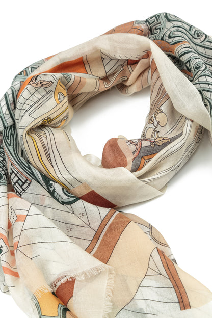 Vintage Sketch Cashmere Silk Scarf 4